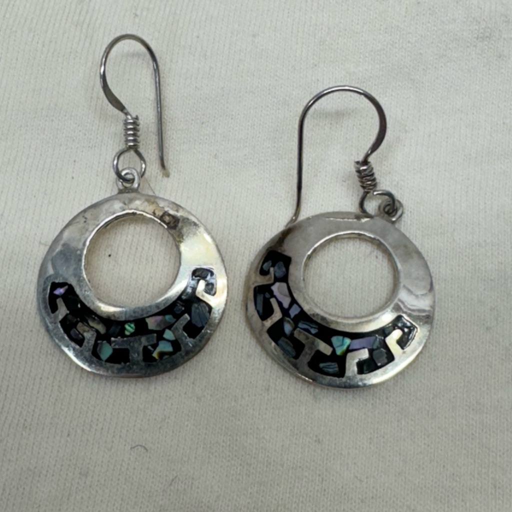 Vintage Mexican Taxco Tu-08 Abalone Earrings 925 Silver Western Southwestern 40$